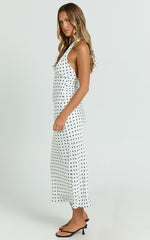 Grayson Midi Dress - Tie Halter Neck Slip Dress in White / Black