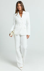 Harlee Blazer- Belted Cinch Waist Blazer in White