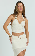Imani Two Piece Top and Skirt Set - Hardware Detail Strappy Jersey Top And Asymmetric Mini Skirt Set in Off White