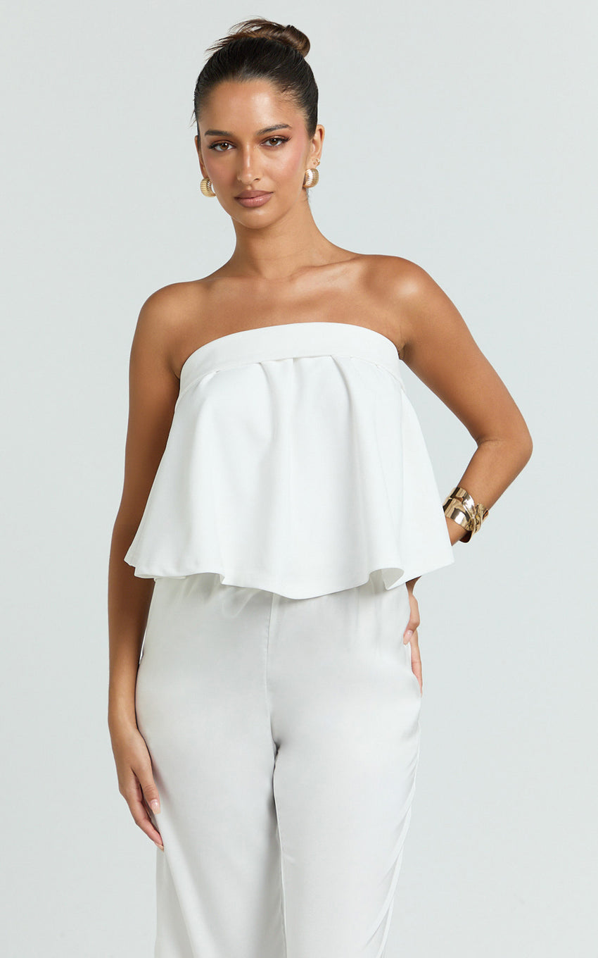 Imara Top - Strapless Peplum Top in Off White