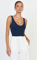 Jamie Bodysuit - V Neck Bodysuit in Navy
