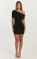 Kairose Mini Dress - Asymmetrical Sleeve Dress in Black