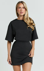 Karyna Mini Dress - Short Sleeve Boxy T-shirt Dress in Black
