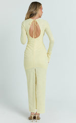Kayrene Midi Dress - Long Sleeve Bodycon Dress in Butter Yellow