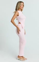 Klarisse Two Piece Top and Skirt Set - Asym Top and Maxi Skirt Set in Pink