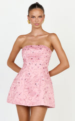 Leona Mini Dress - Strapless Sequin Tulip Dress in Pink