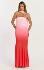 Lolly Maxi Dress - Strapless Bias Column Dress with Scarf in Blush Ombre Print