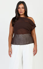 Milla Top - Georgette Asymmetric Draped Top in Chocolate
