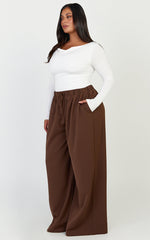 Nicole Pants - High Waist Elasticated Gathered Waist Wide Leg Pants in Mocha