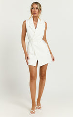 Romeo Mini Dress - Front Tie Collared Flap Pocket Dress in White