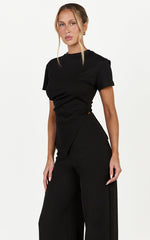 Rosalie Top - Asym Ruched Tshirt in Black