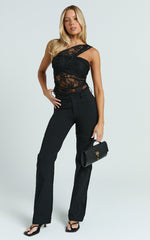 Rosie Top - Asymmetrical Lace Panel Top in Black