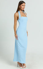 Salome Midi Dress - Halter Neck Column Dress in Blue