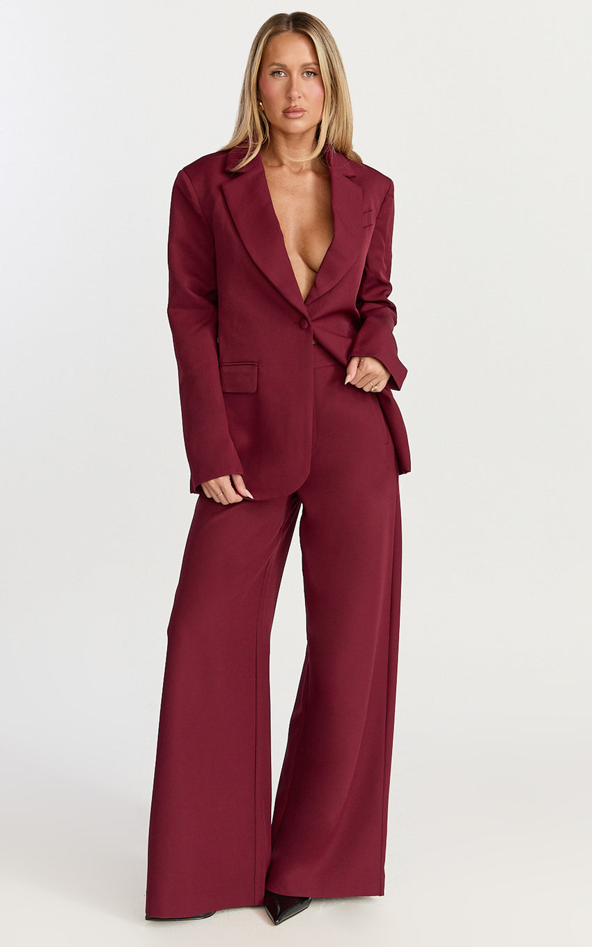 Selena Pants - High Waisted Wide Leg Tailored Pants in Wine
