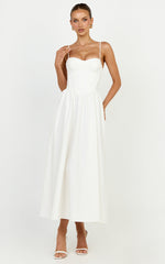 Seren Midi Dress - Corset Bodice Fit And Flare Dress in White