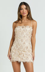 Shook Mini Dress - Cami Sequin Fringe Dress in Champagne Sequin
