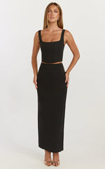 Stormi Two Piece Set - Corset Top And Maxi Skirt Set in Black