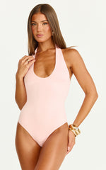 Suzanna Bodysuit - V Neck Halter Bodysuit in Pink