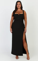 Thelma Maxi Dress - Square Neck Bodycon Dress in Black