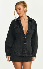 Tianna Jacket - Long Sleeve Contoured Recycled Denim Jacket in Washed Black