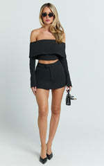Ursula Top - Long Sleeve Off Shoulder Cropped Top in Black