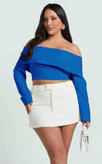 Ursula Top - Long Sleeve Off Shoulder Cropped Top in Cobalt