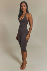 The Sandra Capri Jumpsuit in Brown