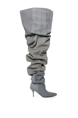 AZALEA WANG NEMY PLAID KITTEN HEEL THIGH HIGH BOOT
