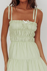 Anderson Tied Shoulder Smocked Bodice Maxi Dress Sage