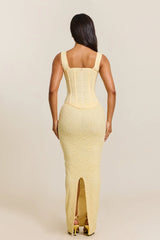 The Cinched Lace Corset Maxi Set in Yellow
