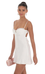 Satin Open Back Dress in White