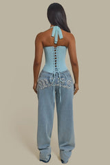 The Zadie Lace Up Corset Top in Baby Blue