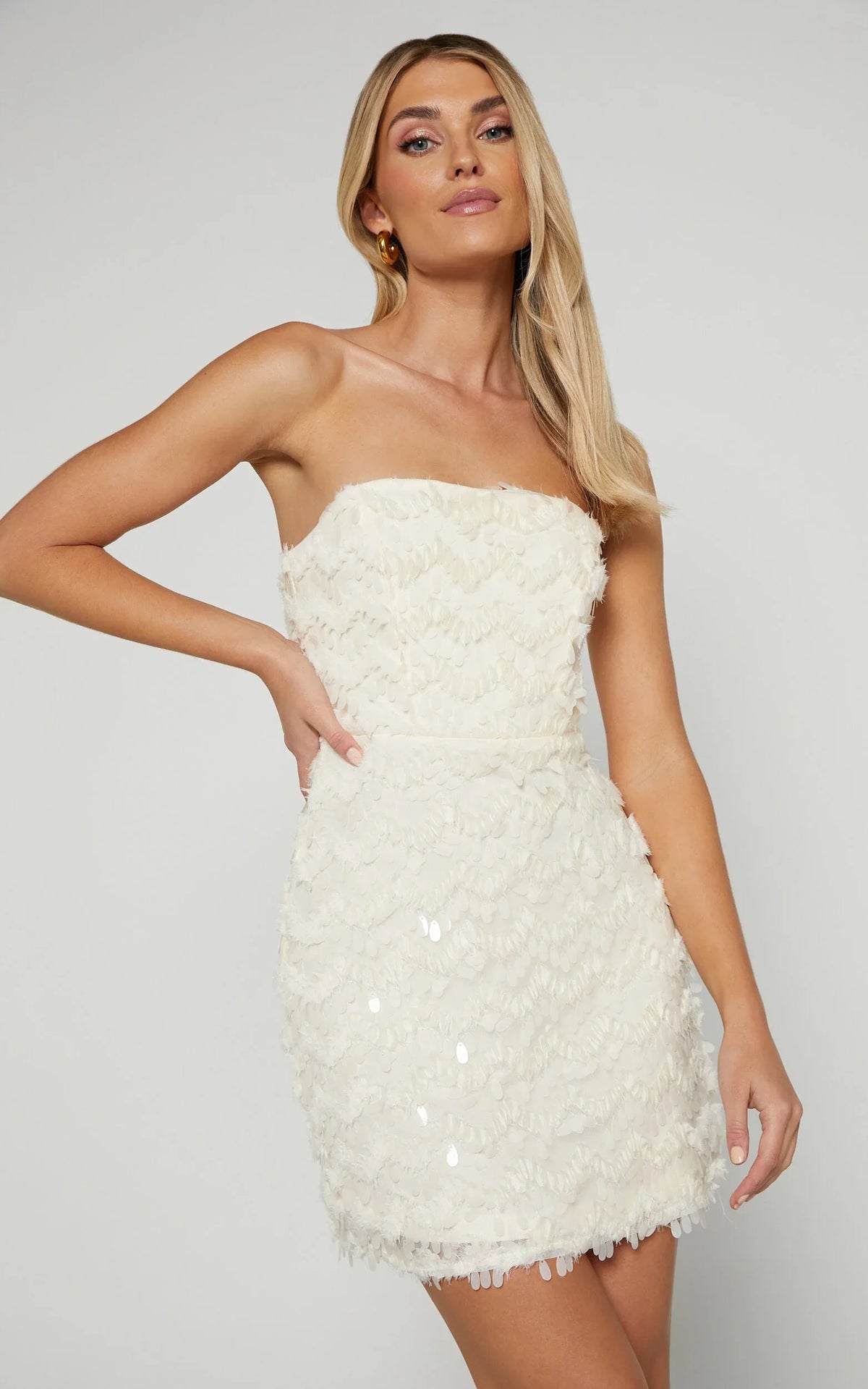 Nola Mini Dress - Strapless Sequin Dress In Cream