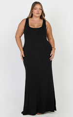 Odette Maxi Dress - Scoop Neck A Line Dress in Black