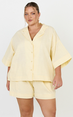 Saina Two Piece Set - Button Through Shirt and Drawstring Shorts Set in Butter Lemon