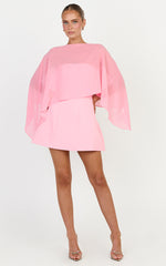 Aya Top - Sheer Off Shoulder Cape Top in Pink