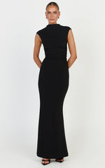 Eira Maxi Dress - High Neck Cap Sleeve Maxi Dress in Black
