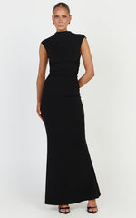 Eira Maxi Dress - High Neck Cap Sleeve Maxi Dress in Black