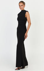 Eira Maxi Dress - High Neck Cap Sleeve Maxi Dress in Black