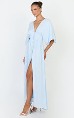 Sitting Pretty Maxi Dress - Short Sleeve Button Down Dress in Light Blue