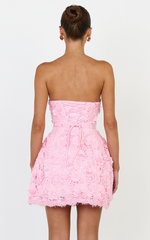 Maristella Mini Dress - Strapless Lace Up Back A Line Dress in Pink