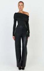 Hallie Bodysuit - One Shoulder Draped Long Sleeve Bodysuit in Black
