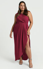 Namaari Midi Dress - Faux Wrap One Shoulder Dress in Wine