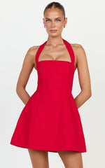 Dante Mini Dress - Halter Neck Tie Tulip Skirt Dress in Red