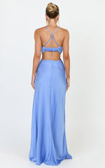 Sophie Maxi Dress - Cowl Neck Cross Back Dress in Blue