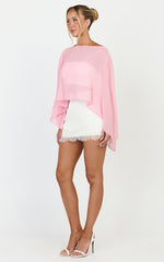 Aya Top - Sheer Off Shoulder Cape Top in Pink