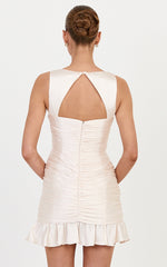 Kelli Mini Dress - Ruched Flounce Dress in Champagne