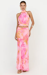 Nova Maxi Skirt - Gathered Waist Skirt in Hot House Orchid Print