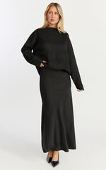 Amari Maxi Skirt - High Waisted Bias Cut Skirt in Black