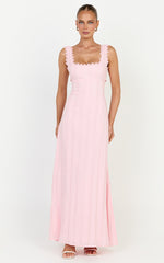 Roxanne Midi Dress - Square Neck Fit And Flare Dress in Pink